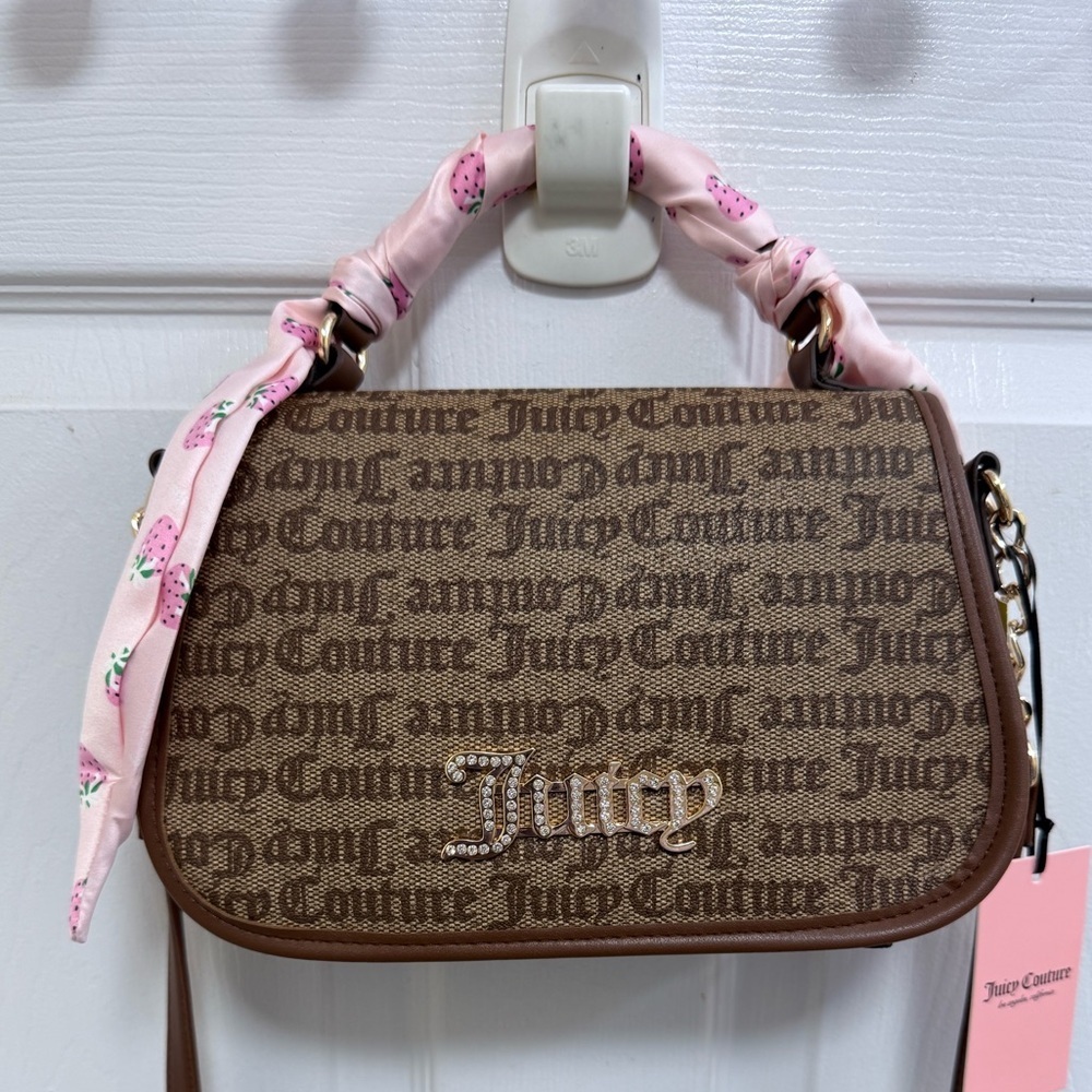 NWT Juicy Couture Drama Queen Flap Crossbody Bag with Pink Scarf Handle Wrap